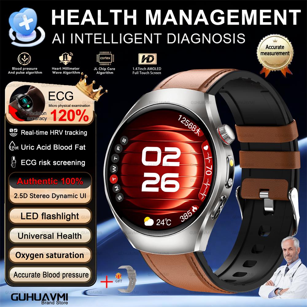 2026 Совершенно новый улучшенный смарт-часы для проверки здоровья, ЭКГ, липидов в крови, мочевой кислоты, жира в организме, спортивные водонепроницаемые смарт-часы для мужчин и женщин