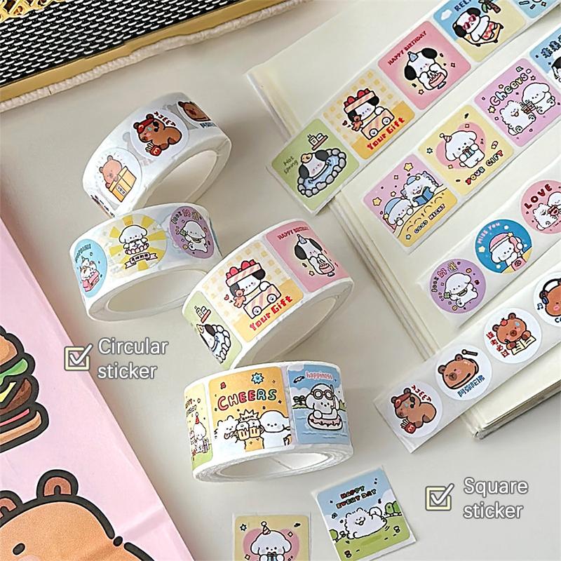 300Pcs/Roll Cartoon Animal Sticker Capibara Kapibala Puppy Hand Account Decals Gift Bag Sealing Sticker Cake Baking Label