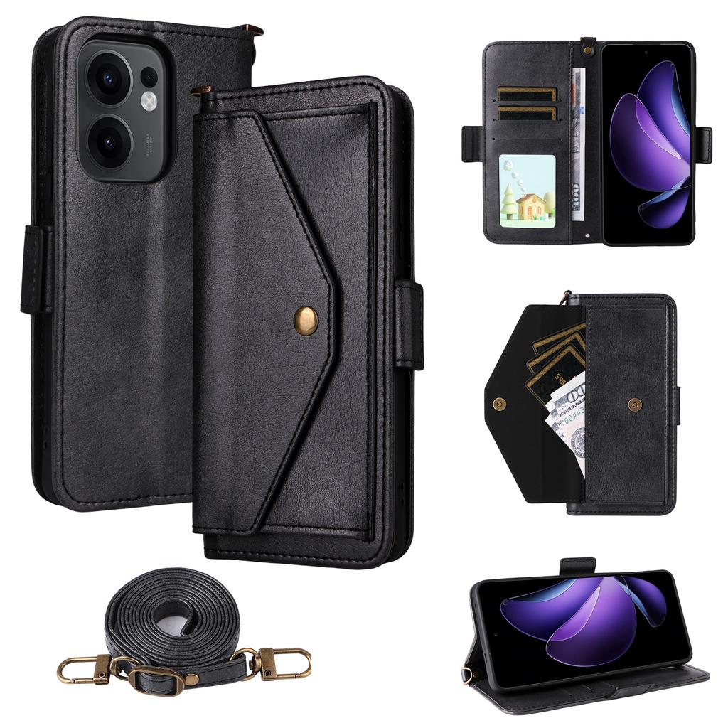 Для Oppo Reno13 F 5G Кожаный чехол Магнитная застежка Кошелек Подставка Чехол для телефона с ремешком через плечо