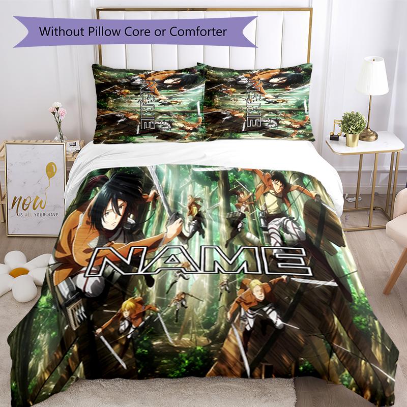 3pcs Custom Name Attack on Titan Bedding Set Duvet Cover Closure Includes 1 Duvet Cover & 2 Pillowcases for All Seasons Bedroom Decor