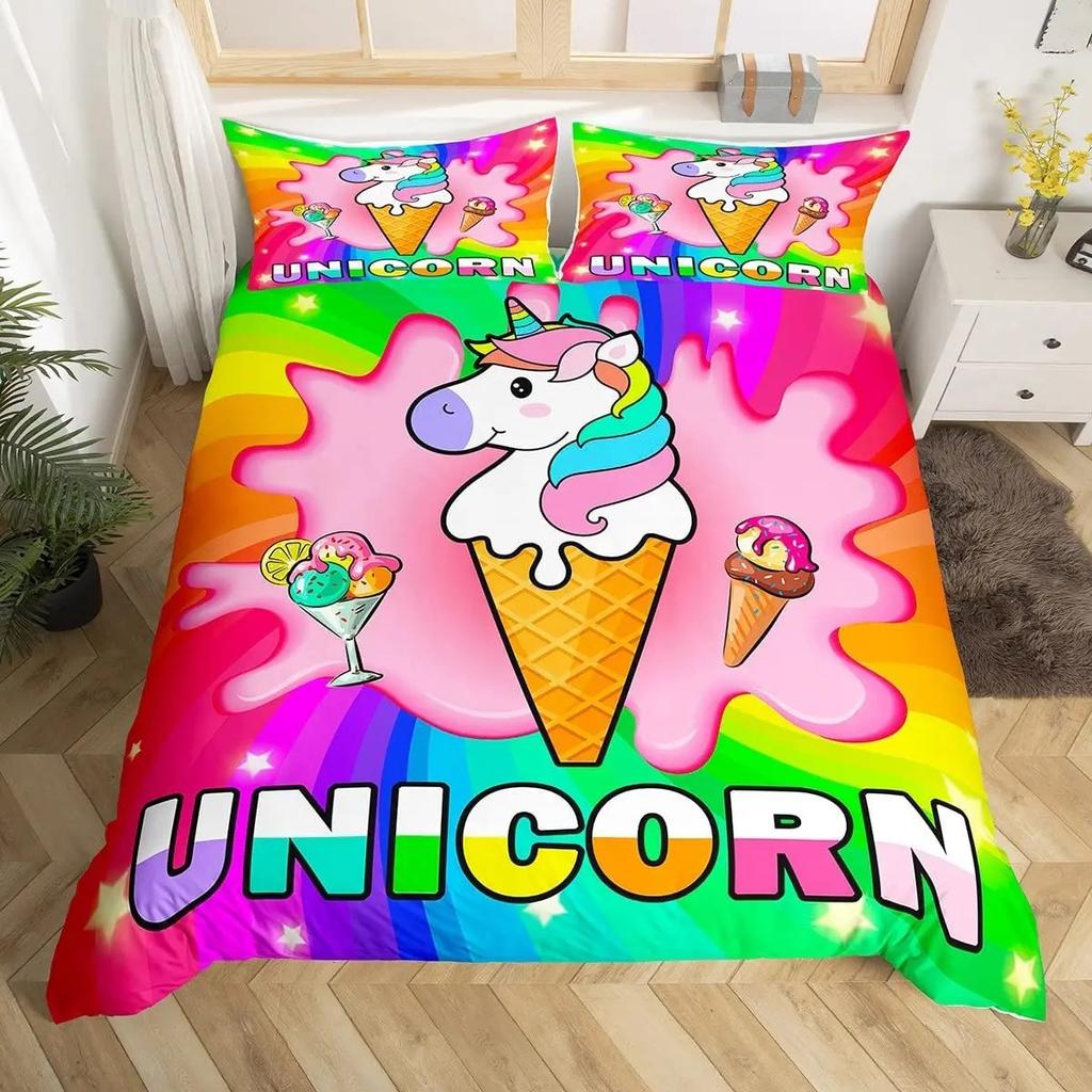 Rainbow Unicorn Duvet Cover Cute Dreamy Horse Comforter Cover Cartoon Little Unicorn Bedding Set Twin For Girl Teen Kawaii Gifts