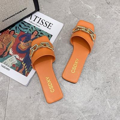 Женские повседневные тапочки на плоской подошве, новый стиль, модная летняя обувь с цепочкой, пляжная обувь для женщин