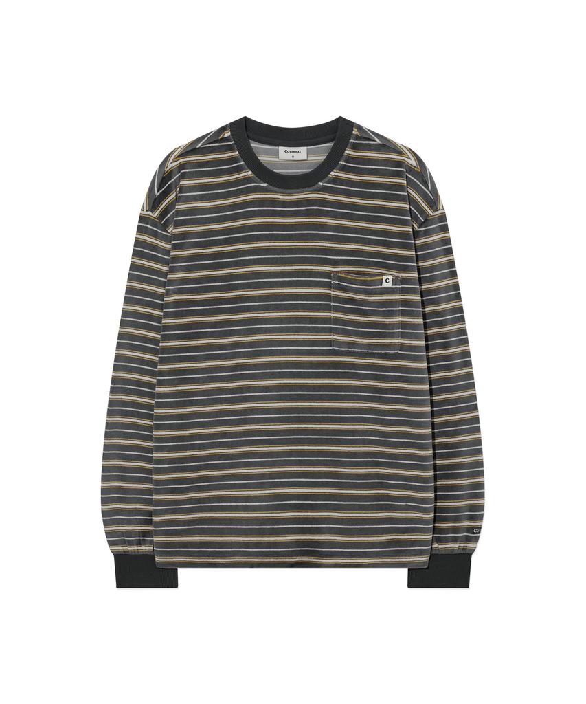 COVERNAT Velour Stripe Long Sleeve Gray