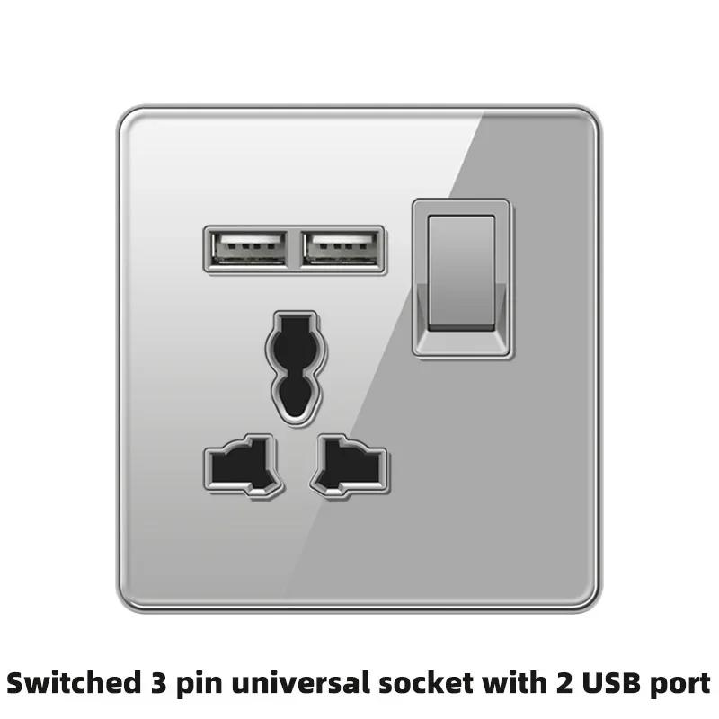 Роскошная серая панель из закаленного стекла, электрическая розетка UK 13A, двойная 5-контактная розетка и выключатель, универсальная настенная розетка USB C EU