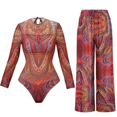 Умный купальник в русском стиле женский солнцезащитный цельный купальник с длинными брюками