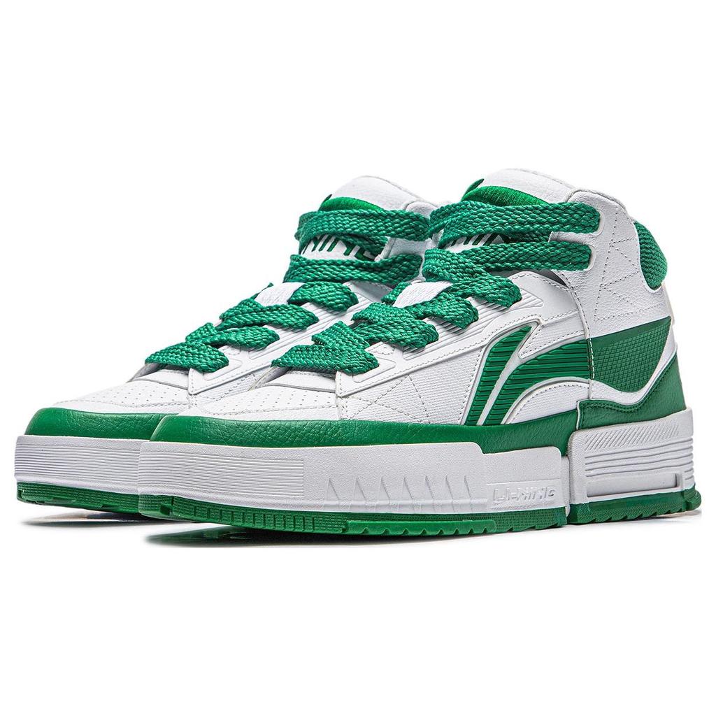 Li Ning Mileage Casual Versatile Non-Slip Wear-Resistant Mid-Top Skate Shoes Men Sneakers White Green AGCT283-3