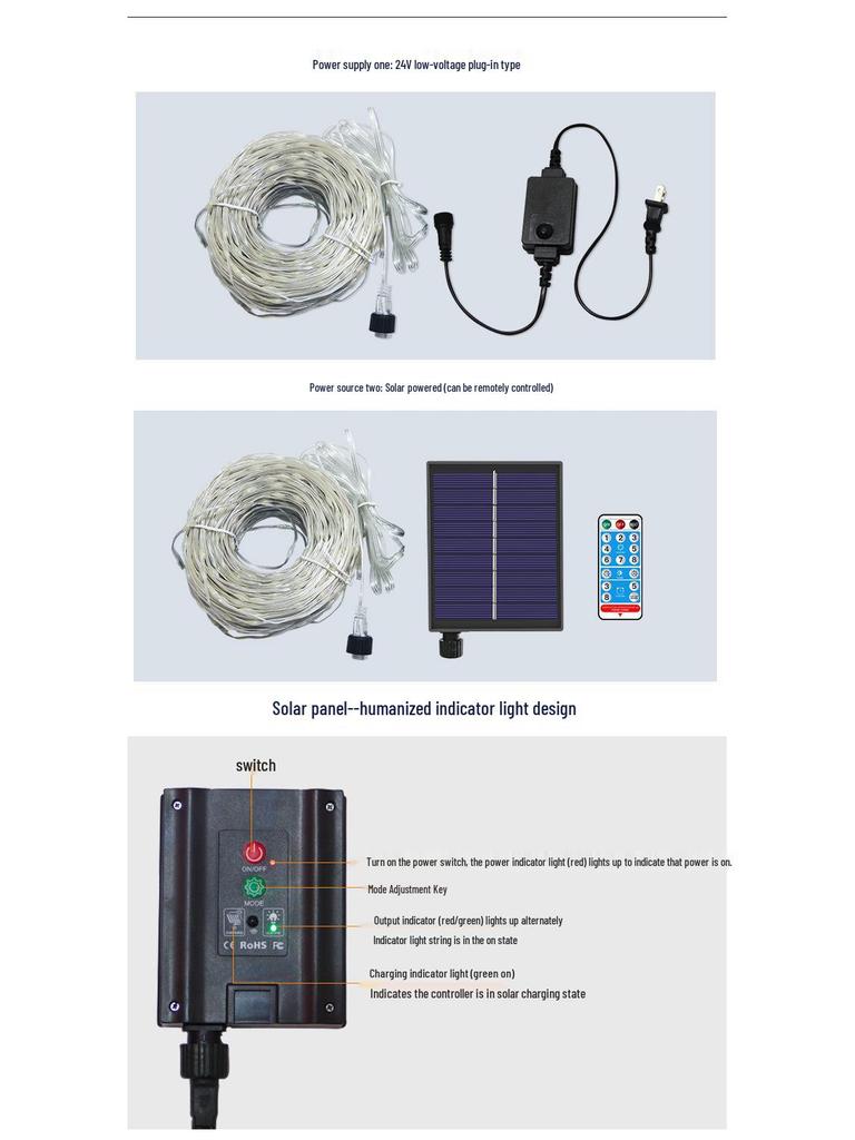 Светодиодные гирлянды «Звездное небо» на солнечной батарее - Медная проволока, Для улицы, Низковольтные, Идеально подходят для праздничного украшения сада