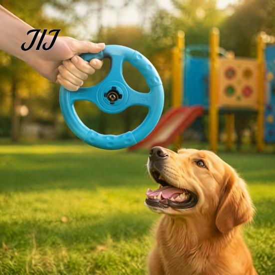 Safe Dental Care Toys for Pets Dogs Floating Toy, Interactive Dog Toy with Bell, Steering Lightweight Chewable Training Equipment Wheel Shape,