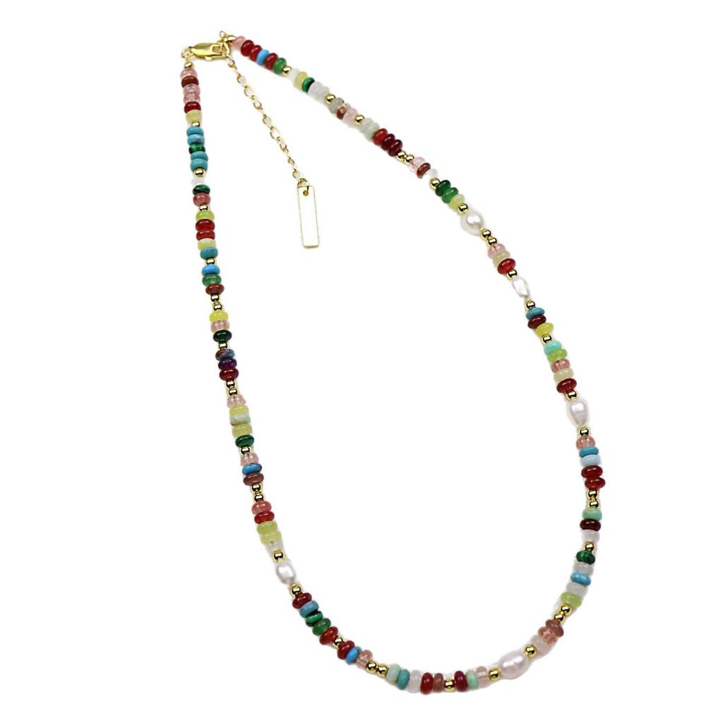 Красочное ожерелье-чокер из натурального камня и жемчуга с дофаминовыми бусинами - Женский чокер высокого класса