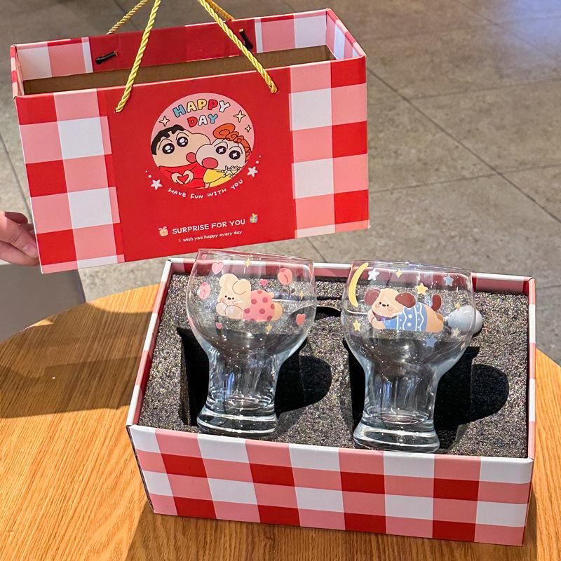 Милая парная подарочная коробка с чашками, стеклянная чашка для воды высокой ценности, свадебный подарок с высоким чувством, подарок на день рождения