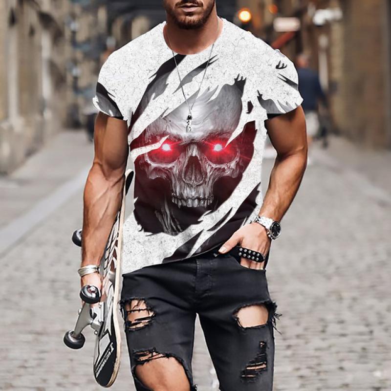 Мужская футболка со страшным черепом, футболка с 3D принтом черепа, мужская футболка большого размера с короткими рукавами, панк-топ, мужской костюм смерти