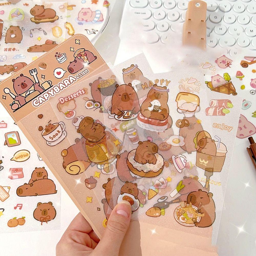 4 Pcs/bag Creative Cartoon Capybara Sticker Waterproof Hand Tent Sticker Set  Diary