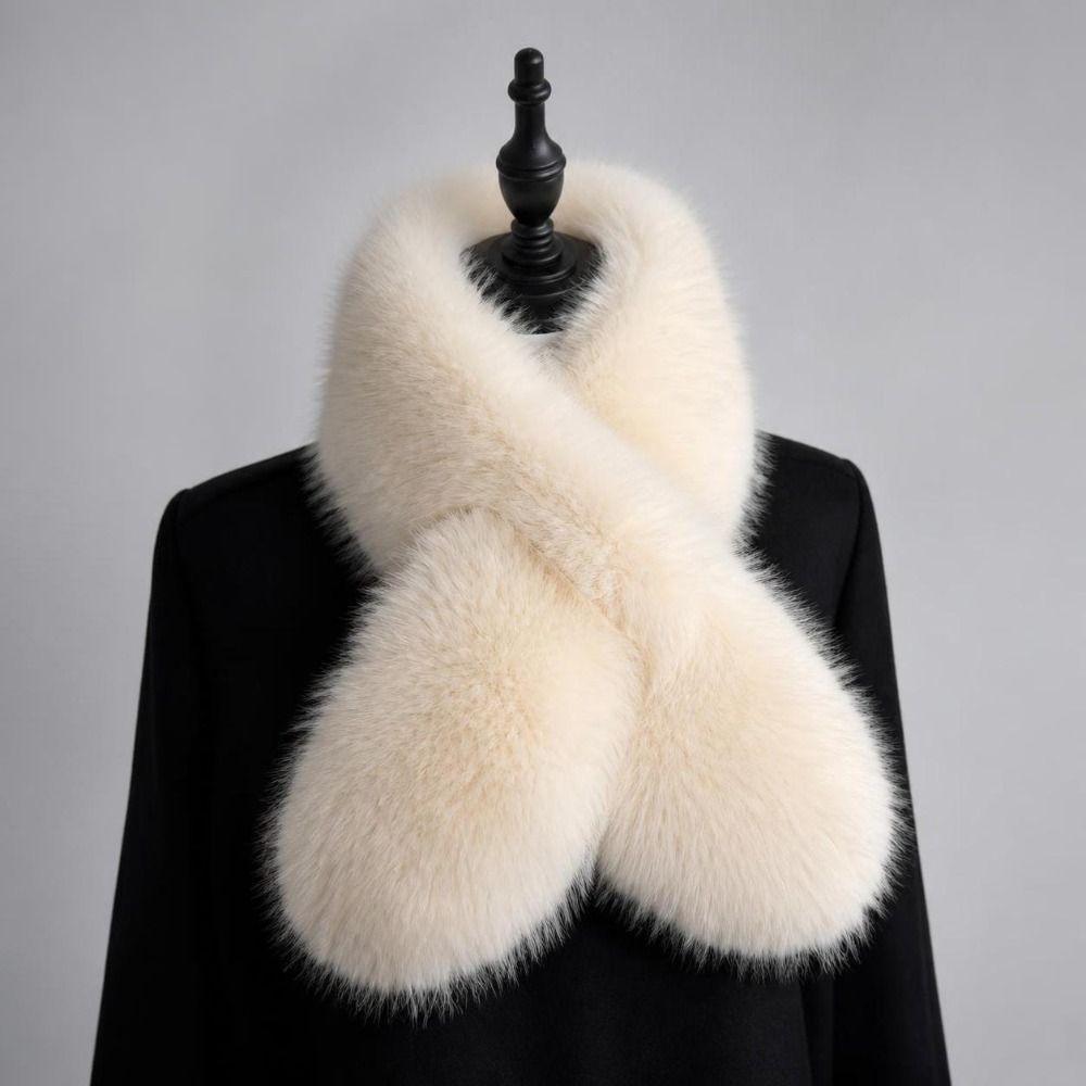 Faux Fox Fur Cross Scarf Thick Fur Neck Warmer Winter Warm Plush Scarf Autumn Winter
