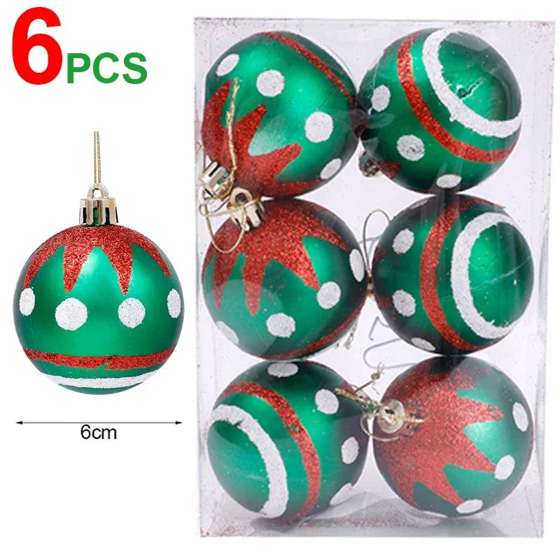 6/24pcs Colored Painting Christmas Balls Glitter Christmas Tree Hanging Pendant Ornament Home New Year Party Gift Decoration