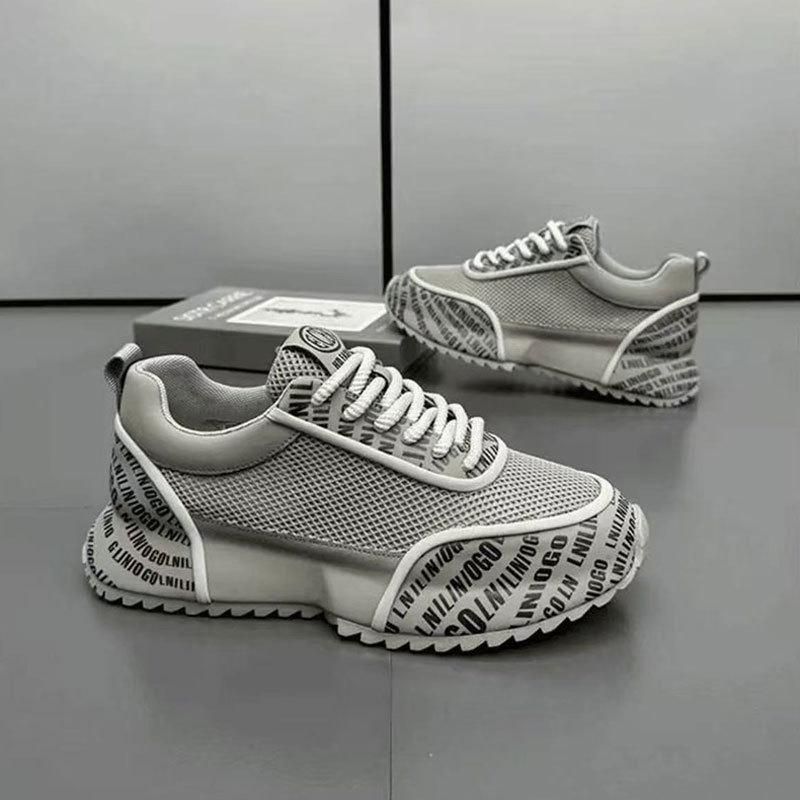Мужская обувь лето новая дышащая сетка спортивная повседневная обувь внутренняя высота увеличение печатная буква папины кроссовки
