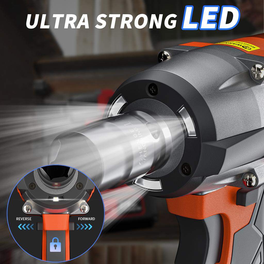 1800NM Cordless Electric Impact Wrench Power Tool 21V Brushless Electric Wrench Hand Drill with 4pcs Sockets and Bits Set 1/2"