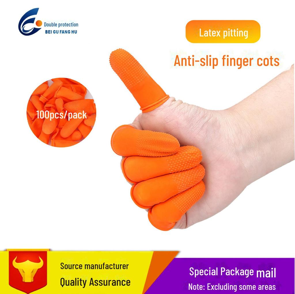 Orange Anti-Static Latex Finger Covers for Industrial Use - Disposable, Wear-Resistant, Dust-Free, Anti-Slip Protection