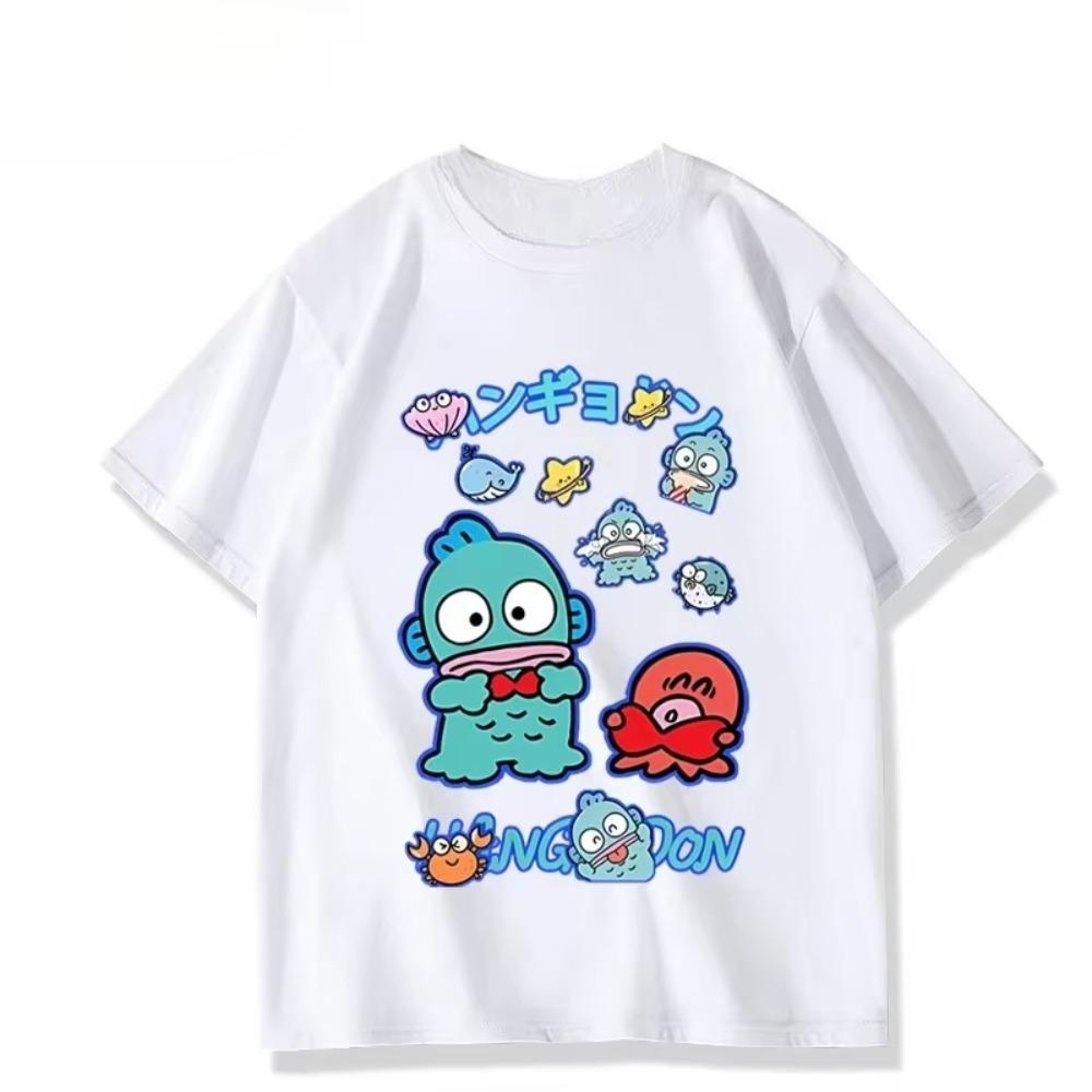 Summer New Cartoon Cute Hangyodon Print Tshirt Unisex Women Casual Breathable Tshirt Fashion Trend Loose Tshirt Cotton