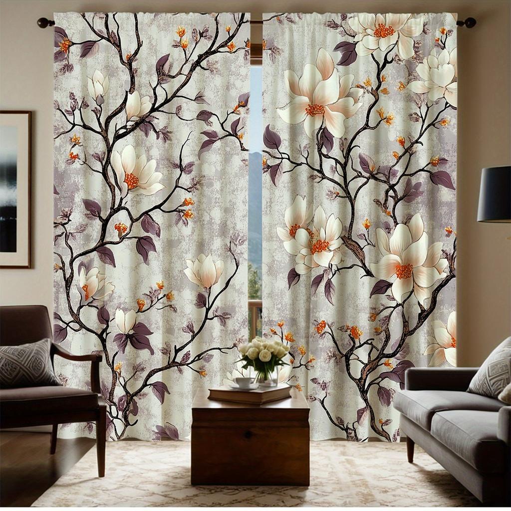 2 шт. шторы с принтом цветов магнолии, полиэстеровая ткань, машинная стирка, подходят для украшения спальни, гостиной