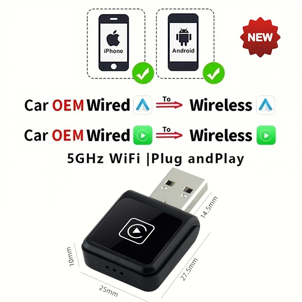 2025 НОВЫЙ 2 в 1 беспроводной Carplay AI Box Android Auto Plug And Play, применимый для преобразования оригинального автомобильного проводного Carplay в беспроводной