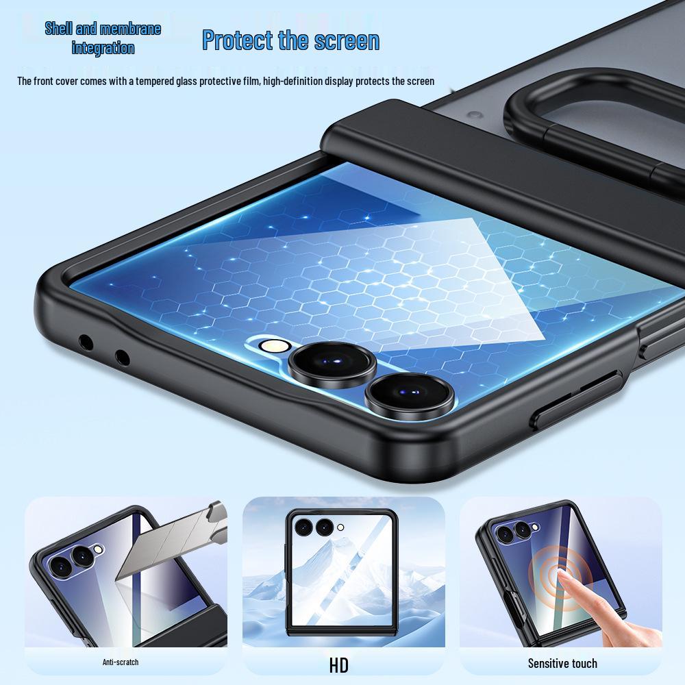 Чехол для Samsung Z Flip7 с откидным магнитным кольцом и встроенной защитой экрана