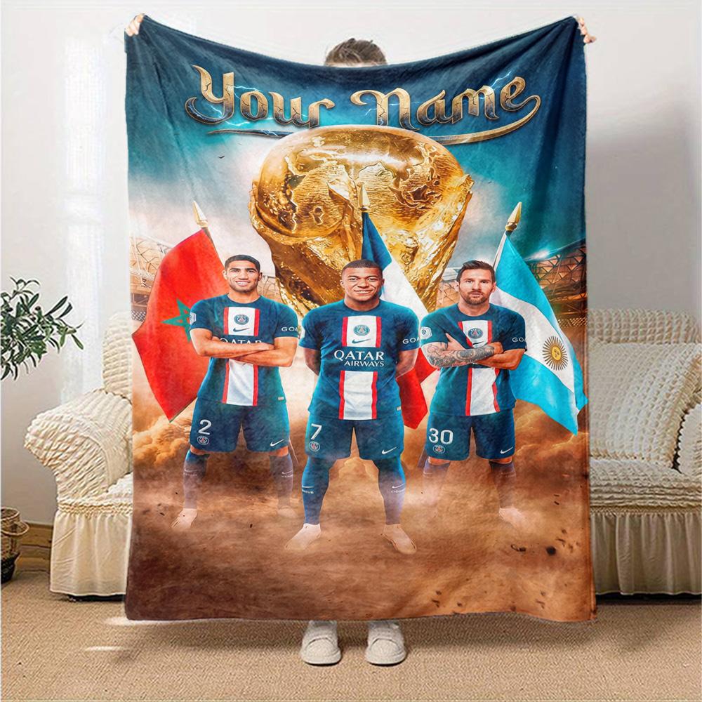 Mbappé Personalized Text Blanket Throw Customizable Blanket Warmthful Decor Versatile for Couch Chair Living Room Home Decor Four Seasons Multipurpose
