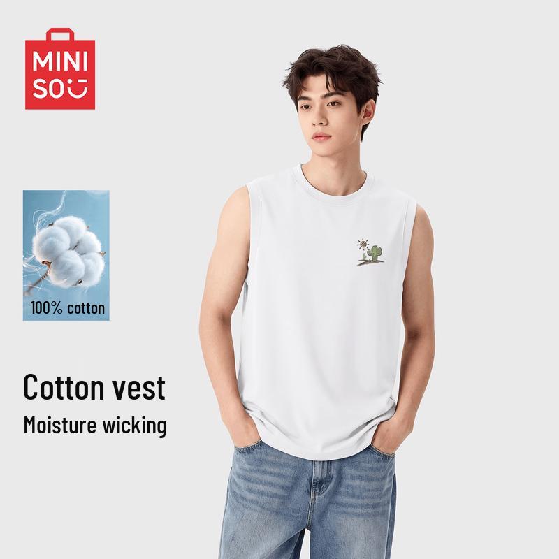 MINISO Мужская повседневная майка из чистого хлопка без рукавов