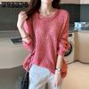 Spring Wear Thin Loose Pullover Hollow Knitted Shirt for Women