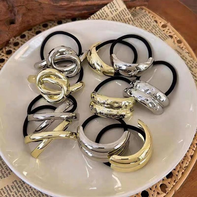 1/2/10pcs Geometric Metal Hair Rope for Women Elegant High Elasticity Does Not Hurt the Hair Scrunchies Girls High Pony