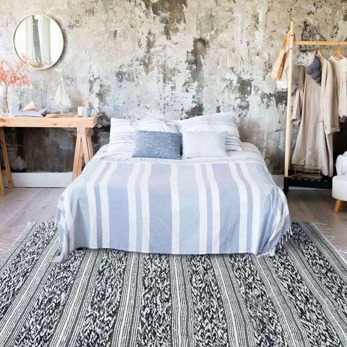 Tapis en coton bande relief blanc-noir 190x290