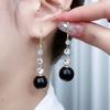 Новые серьги с инкрустацией цирконом, длинной кисточкой и черным жемчугом, женские, модные, для свадьбы, на день рождения