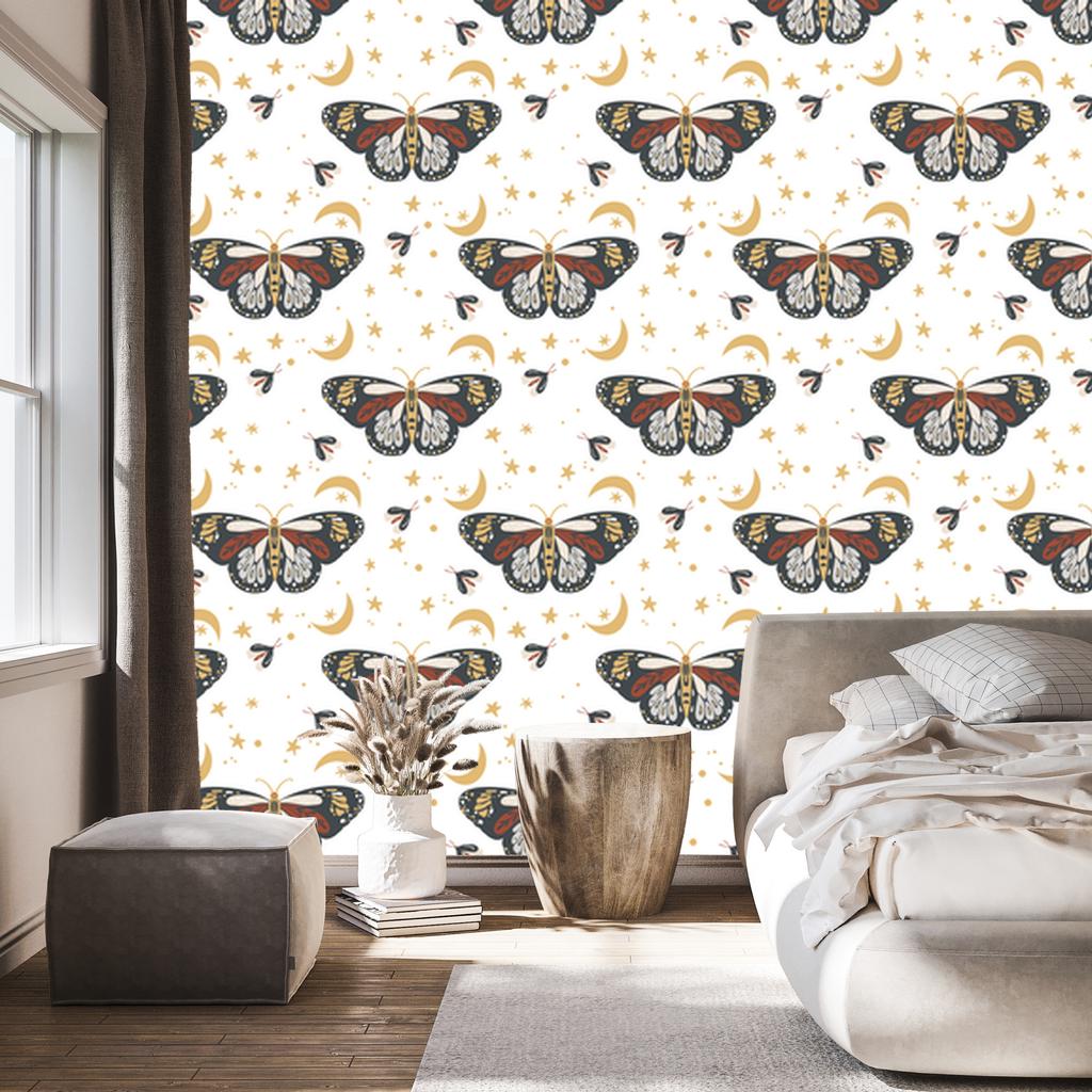 Rainbows and Butterflies Boho Wallpaper Graphite and Cream for Living Room and Bedroom 50x1000