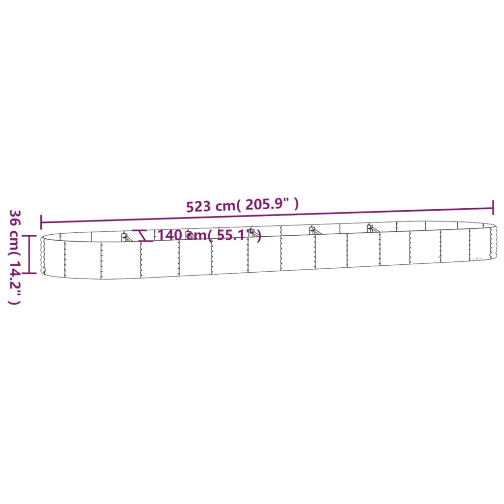 Raised Garden Bed Galvanized Steel 523 x 140 x 36 cm Silver