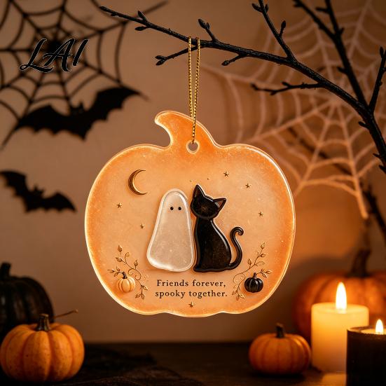 Decorative Pumpkin Pendant for Halloween Spooky Friendship Ornament Ghost Cat 2D Flat Acrylic Seasonal Decor Party Decoration Hanging Window