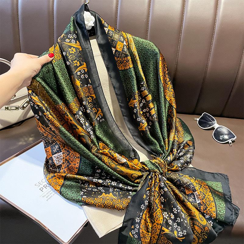 180*90CM Fashion Dustproof Big Bandanna Popular Satin Finish Silk Shawls Scarves Luxury Print Sunscreen Beach Towel