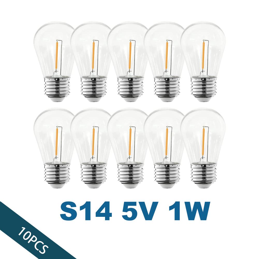 10 упаковок 5 В S14 лампы накаливания солнечные гирлянды E27 E261W теплые белые светодиодные лампы с крышкой для ПК