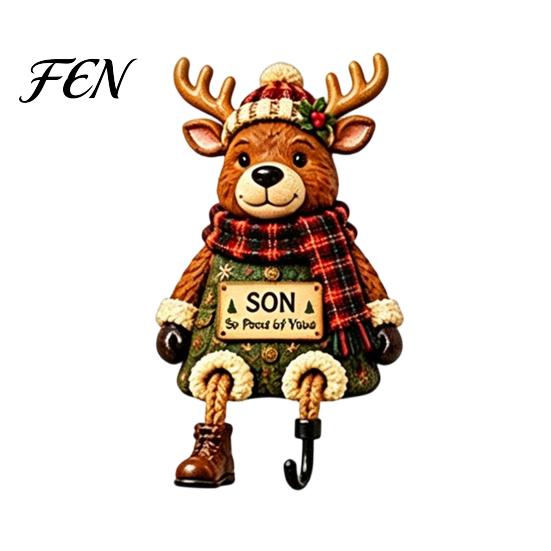 Christmas Character Statue Stocking Holder, Mantel Resin Sitting Leg Hook, Holiday Decoration Ornament Festive for Home Fireplace Display Unique