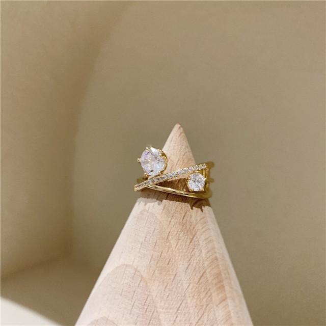 Корейский дизайн модные ювелирные изделия изысканный медный инкрустированный циркон геометрический простой кольцо элегантный женский открытый кольцо
