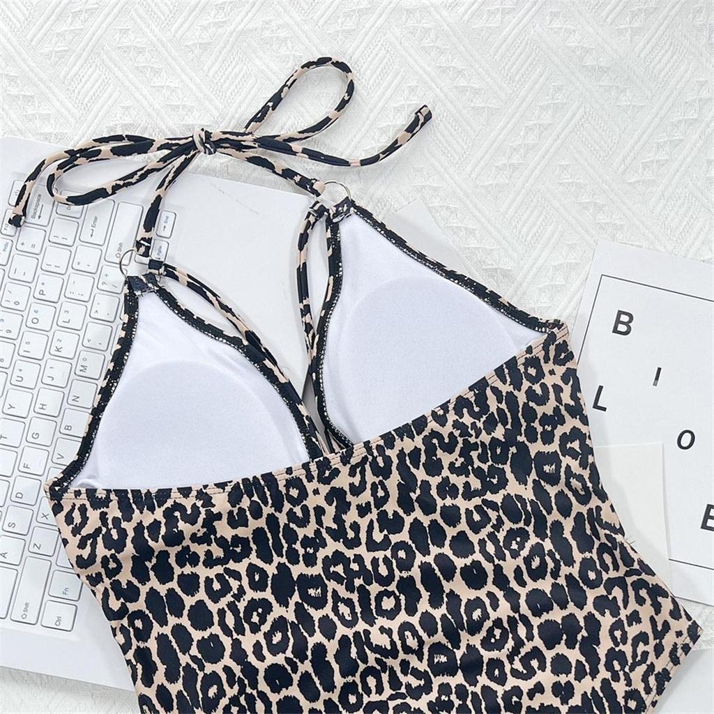 Leopard Metal Rings Halter Cut Out Monokini Women Swimwear One Piece Swimsuit Female High Leg Cut Bather Bathing Suit Swim