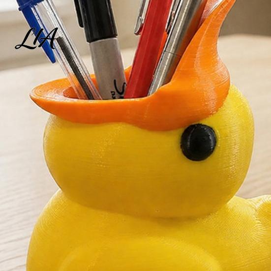 Study Room Desk Decor Cute Yellow Duck Pencil Holder, Creative PLA Stationery Organizer, Stable Back to School Gift Desktop Pen Cup Holder for