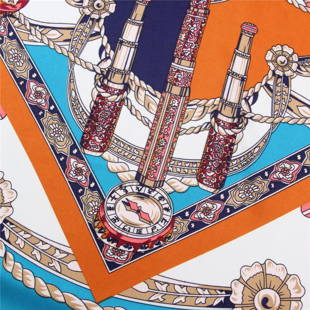 POBING Silk Scarf Women Scepte Print Square Scarves Wraps Large Bandana Luxury NecKerchief Hijabs Female Silk Foulards 130CM