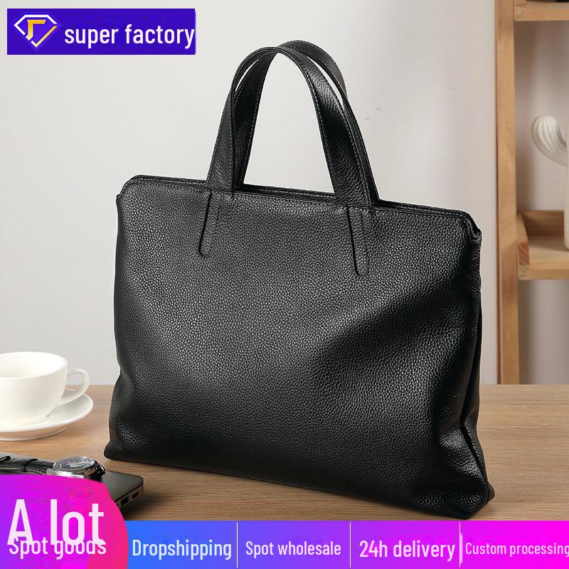 Men's Genuine Leather Casual Computer Briefcase - First Layer Cowhide, Large Capacity Handbag