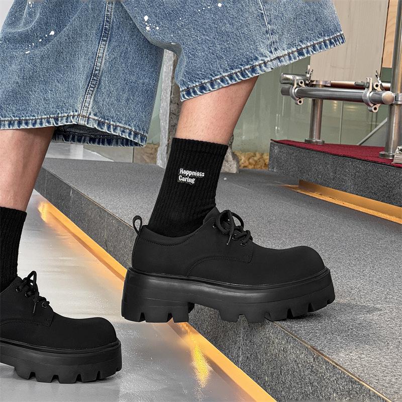 Новые мужские туфли дерби с увеличенным голенищем универсальные ретро туфли с большой головкой на платформе черные круглые 71133-J