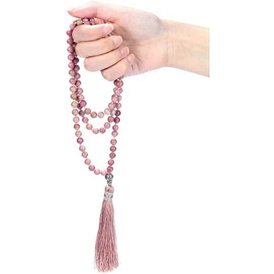 Womens 108 Mala Prayer Beads Wrap Necklace with Long Tassel Healing Crystal Stone Necklaces Yoga Meditation Reiki Quartz Jewelry
