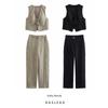 Women's Kaslead Vest High Waist Wide Leg Pants Linen