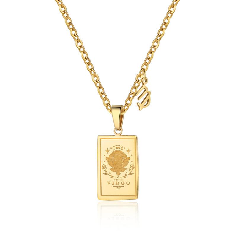 Ожерелье из нержавеющей стали «Двенадцать созвездий Таро» Стильное и простое ожерелье из титановой стали с квадратным ретро-брендом
