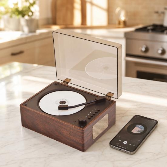 Retro Portable Music Player with Speaker, Bluetooth-compatible Desktop Player with Remote Control for Home, Support USB/Type-C