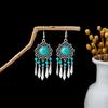 European and American Retro Ethnic Style Turquoise Earrings, Hollow Ring Flower Fringed Earrings, Owl Water Drop Earrings