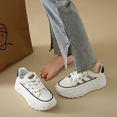Женская парусиновая обувь на платформе, увеличивающие рост массивные кроссовки для молодых девушек, уличные кроссовки, женская обувь на толстой подошве