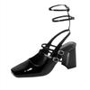 Fashion Luxury Brand Design Sandals Women Fashion Buckle Black Mary Jane Slingback Heels Square Toe Chunky High Heel Summer Women Pumps